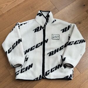 BJHG Be Just Hardly Good Teddy Zip-Up - Men’s Size L - Like New - Black & Cream